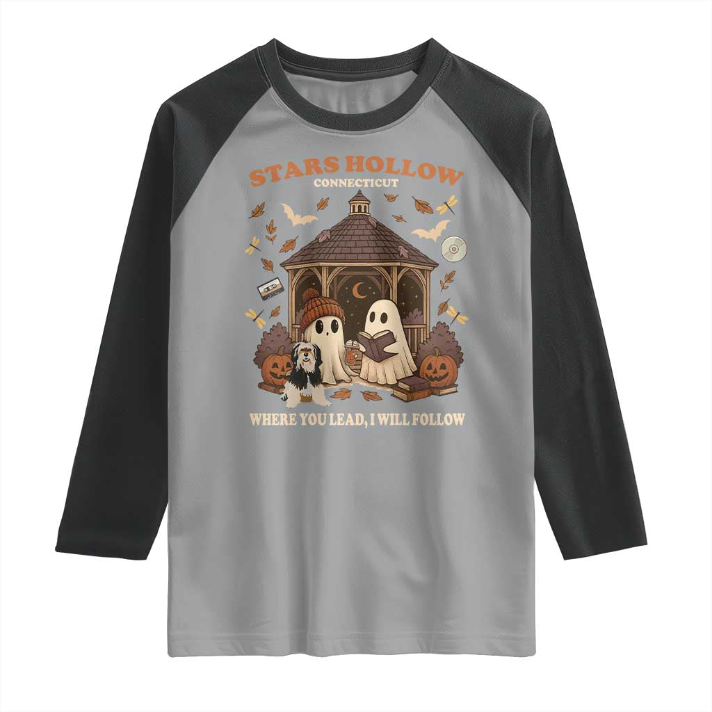 Halloween Stars Hollow Raglan Shirt Retro Book Lover Cute Ghost Fall Pumpkin - Wonder Print Shop