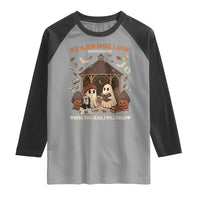Halloween Stars Hollow Raglan Shirt Retro Book Lover Cute Ghost Fall Pumpkin - Wonder Print Shop