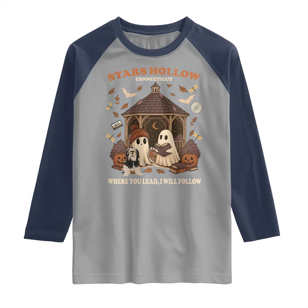 Halloween Stars Hollow Raglan Shirt Retro Book Lover Cute Ghost Fall Pumpkin - Wonder Print Shop