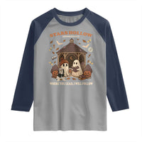 Halloween Stars Hollow Raglan Shirt Retro Book Lover Cute Ghost Fall Pumpkin - Wonder Print Shop