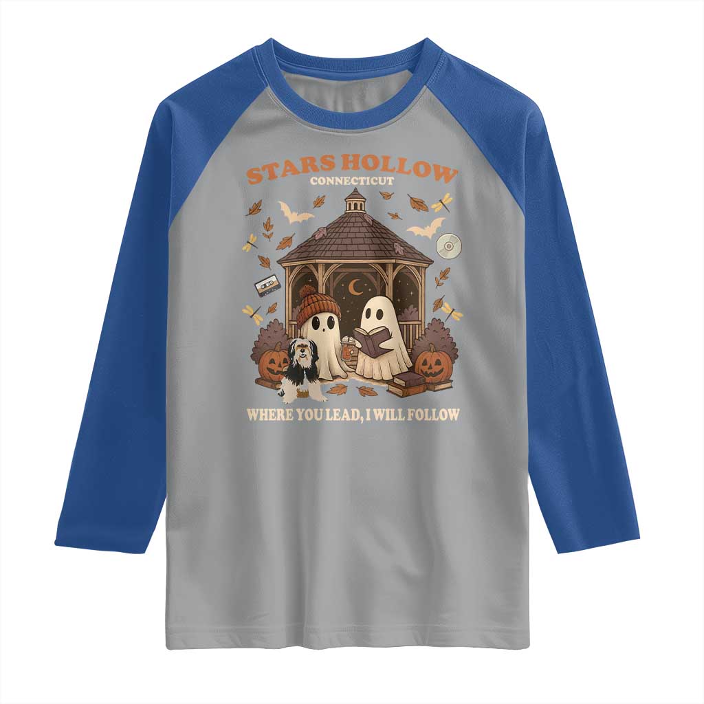 Halloween Stars Hollow Raglan Shirt Retro Book Lover Cute Ghost Fall Pumpkin - Wonder Print Shop