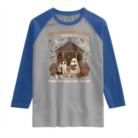 Halloween Stars Hollow Raglan Shirt Retro Book Lover Cute Ghost Fall Pumpkin - Wonder Print Shop
