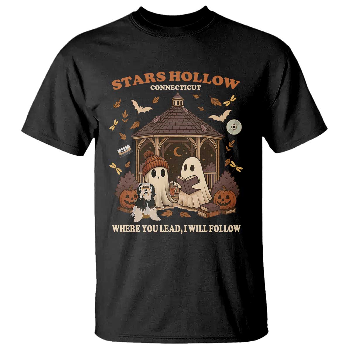 Halloween Stars Hollow T Shirt Retro Book Lover Cute Ghost Fall Pumpkin - Wonder Print Shop
