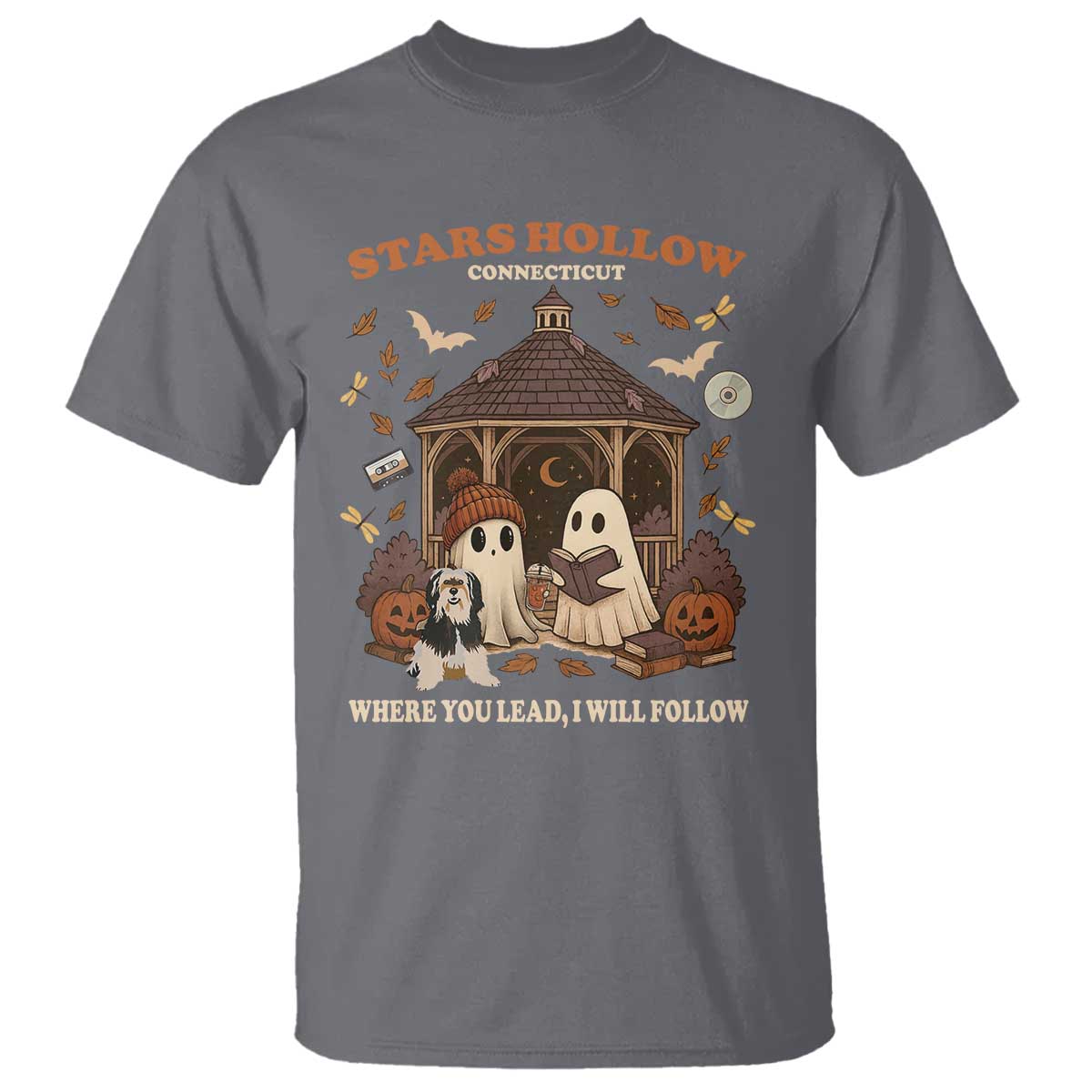 Halloween Stars Hollow T Shirt Retro Book Lover Cute Ghost Fall Pumpkin - Wonder Print Shop
