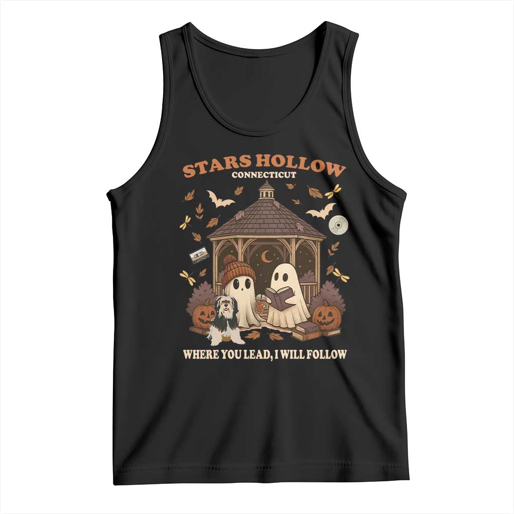Halloween Stars Hollow Tank Top Retro Book Lover Cute Ghost Fall Pumpkin - Wonder Print Shop