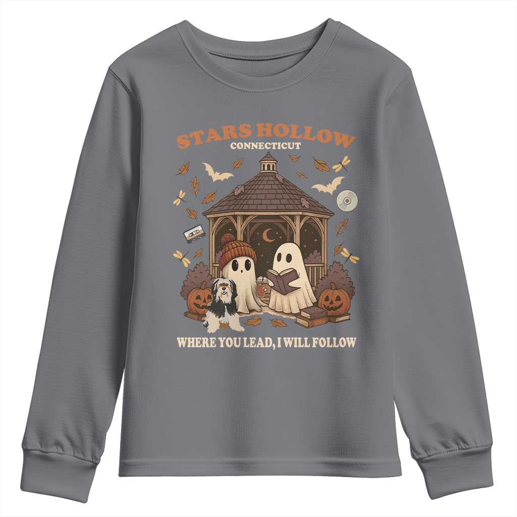 Halloween Stars Hollow Youth Sweatshirt Retro Book Lover Cute Ghost Fall Pumpkin - Wonder Print Shop