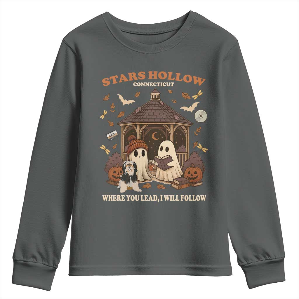 Halloween Stars Hollow Youth Sweatshirt Retro Book Lover Cute Ghost Fall Pumpkin - Wonder Print Shop