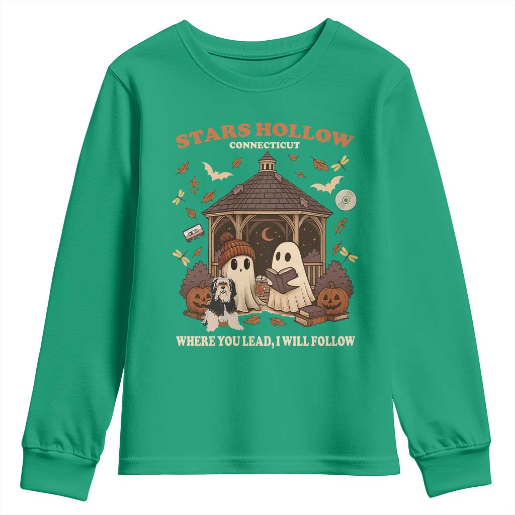 Halloween Stars Hollow Youth Sweatshirt Retro Book Lover Cute Ghost Fall Pumpkin - Wonder Print Shop