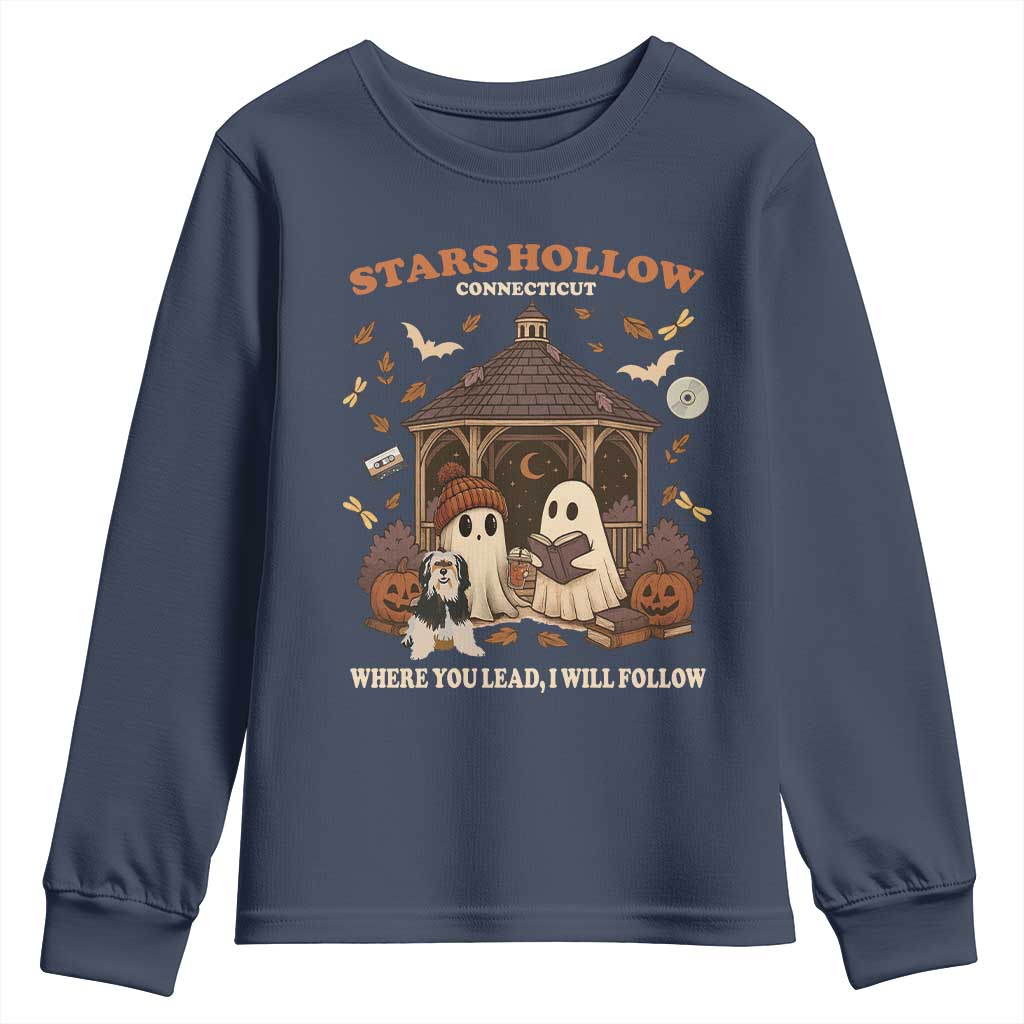 Halloween Stars Hollow Youth Sweatshirt Retro Book Lover Cute Ghost Fall Pumpkin - Wonder Print Shop