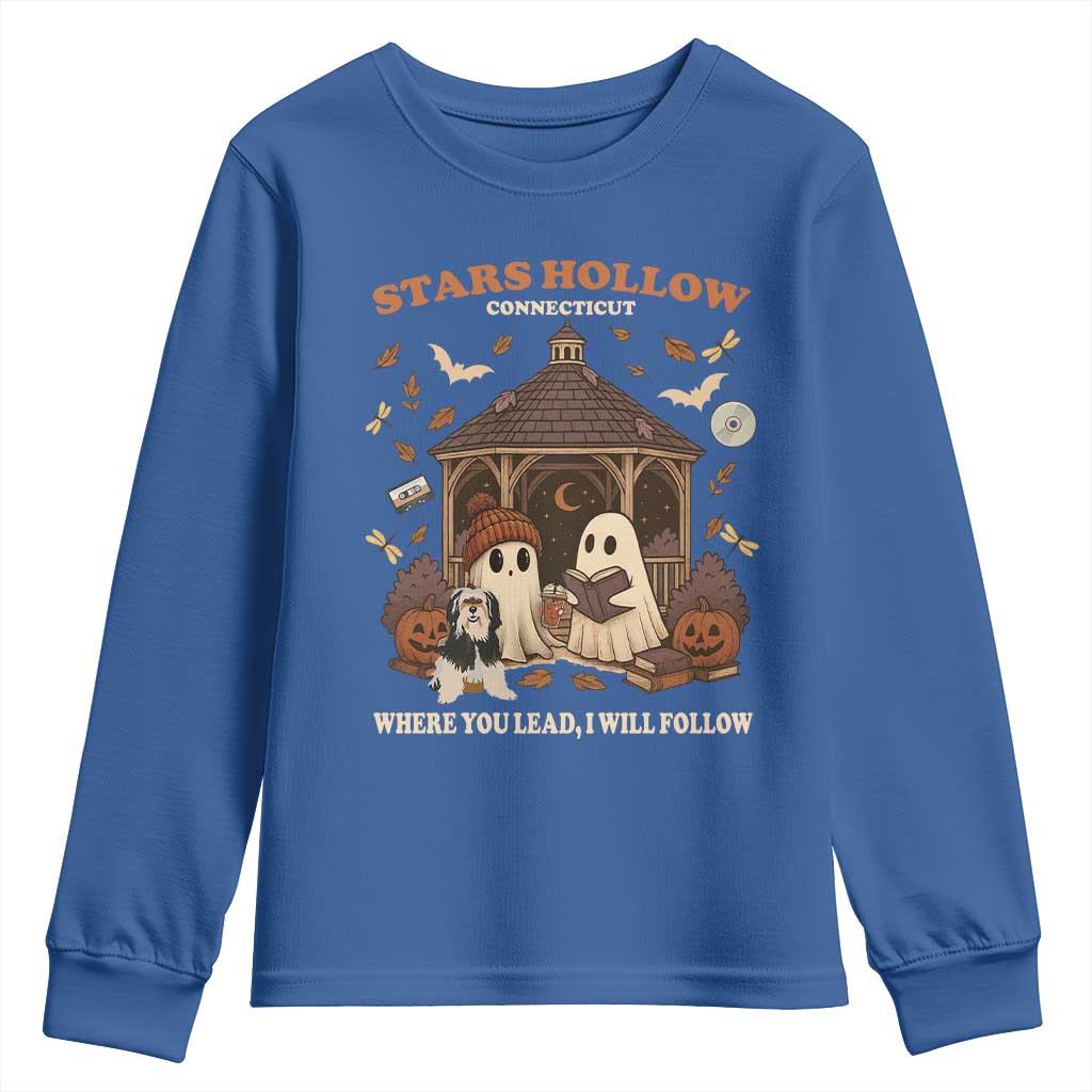 Halloween Stars Hollow Youth Sweatshirt Retro Book Lover Cute Ghost Fall Pumpkin - Wonder Print Shop