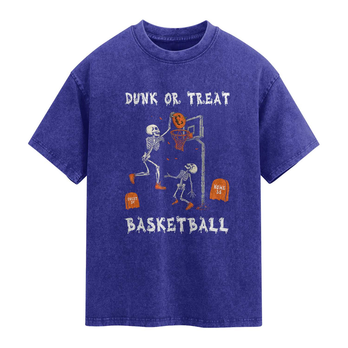 Halloween Skeleton Basketball Washed Cotton T-Shirt Funny Basketballer Sports Player
