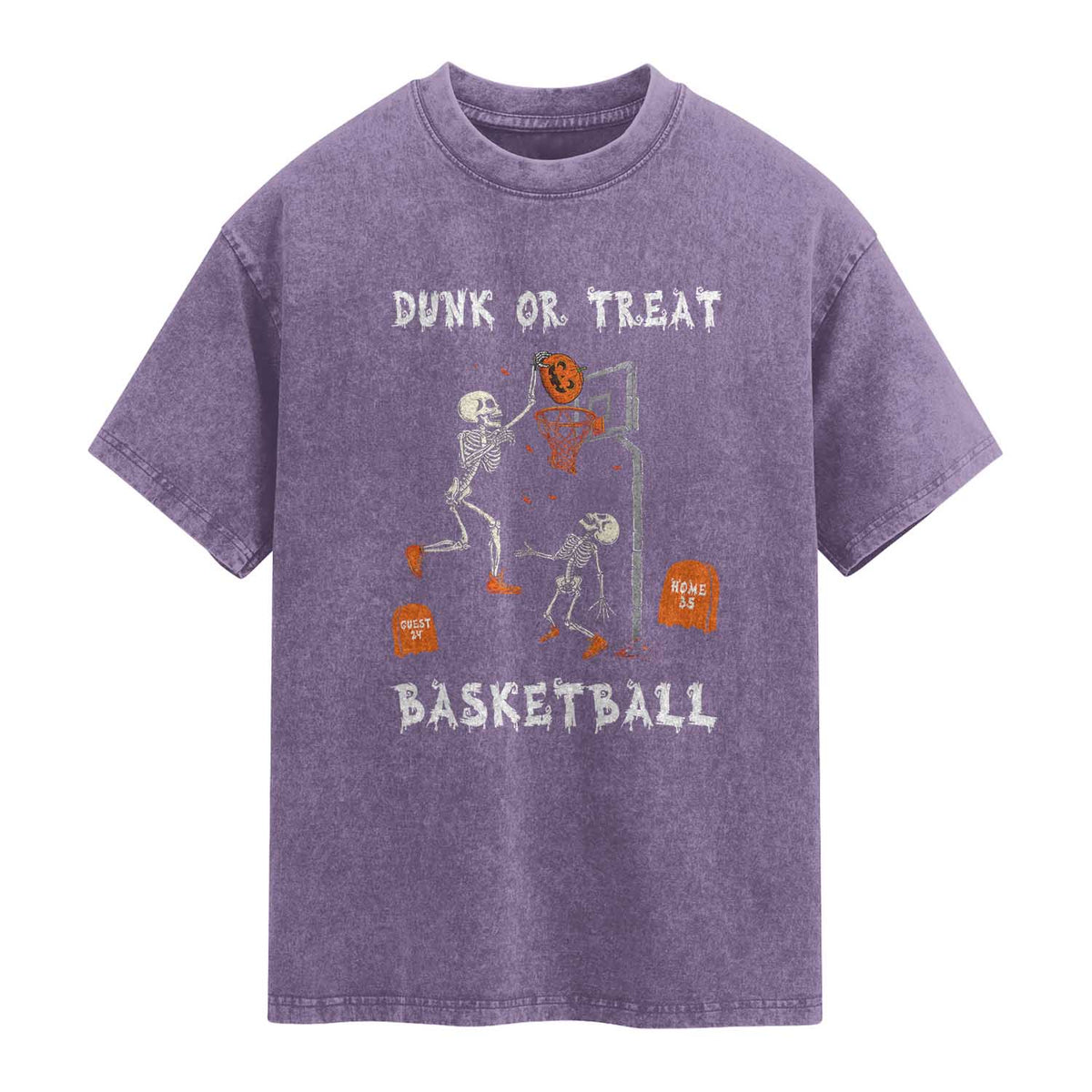 Halloween Skeleton Basketball Washed Cotton T-Shirt Funny Basketballer Sports Player