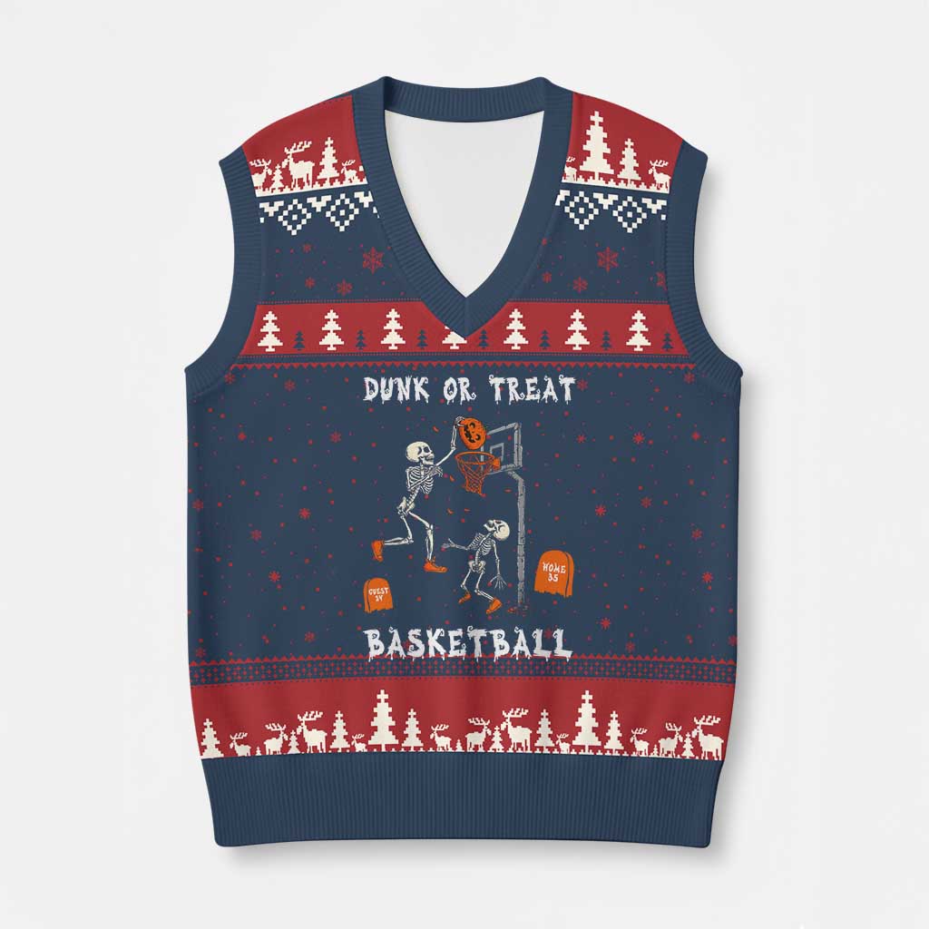 Halloween Skeleton Basketball V-Neck Knit Sweater Vest Funny Basketballer Sports Player - Wonder Print Shop
