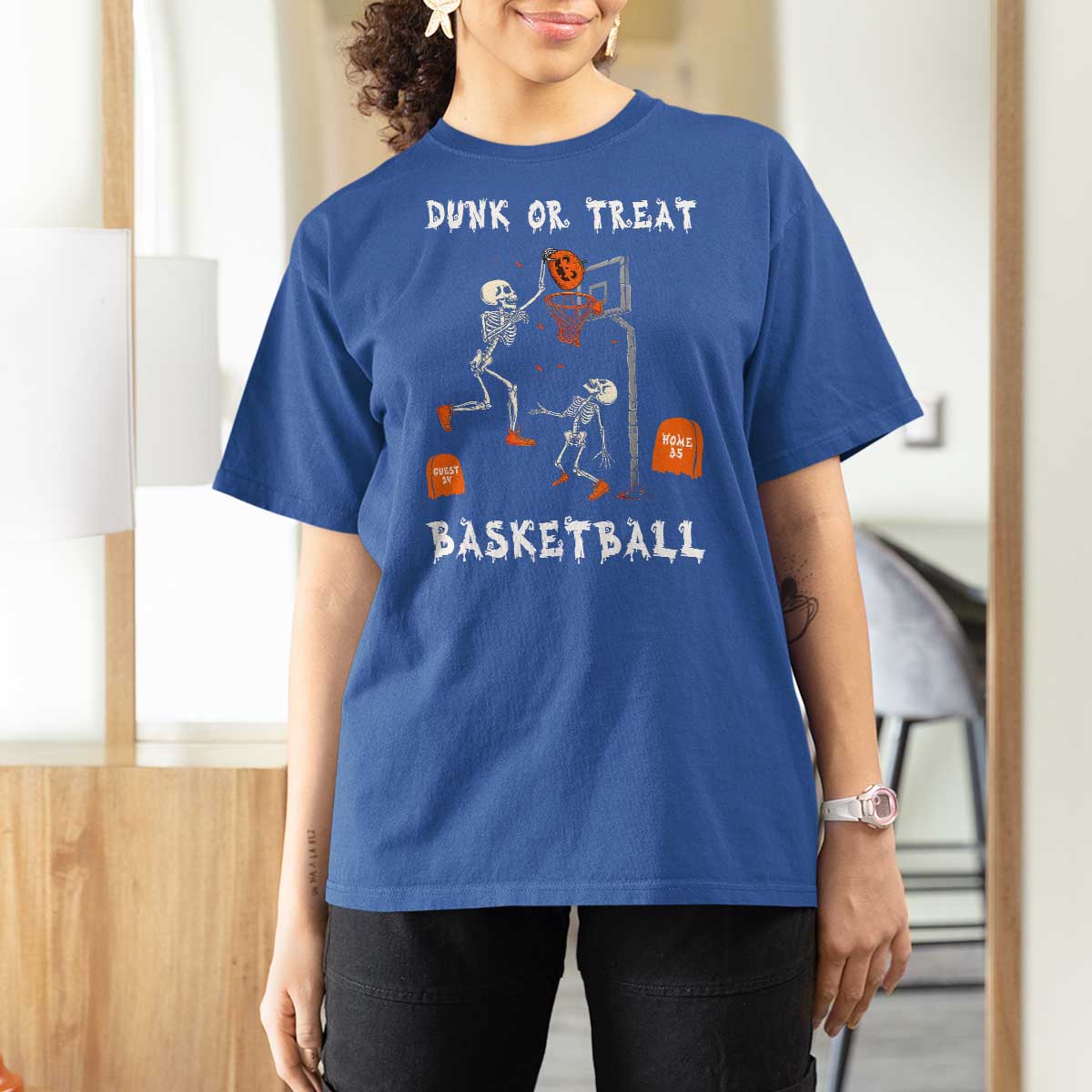 Halloween Skeleton Basketball T Shirt For Women Funny Basketballer Sports Player - Wonder Print Shop