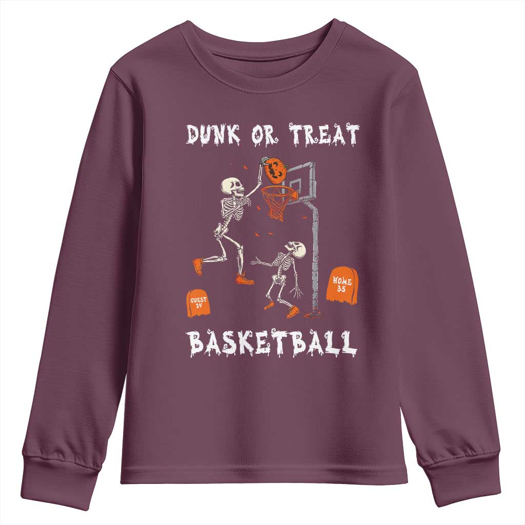 Halloween Skeleton Basketball Youth Sweatshirt Funny Basketballer Sports Player - Wonder Print Shop