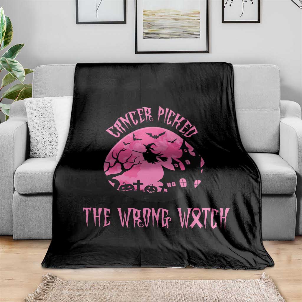 Breast Cancer Halloween Throw Blanket In October We Wear Pink Witch - Wonder Print Shop