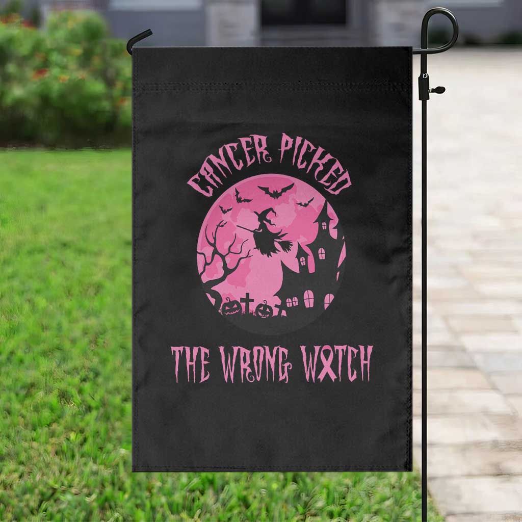 Breast Cancer Halloween Garden Flag In October We Wear Pink Witch - Wonder Print Shop