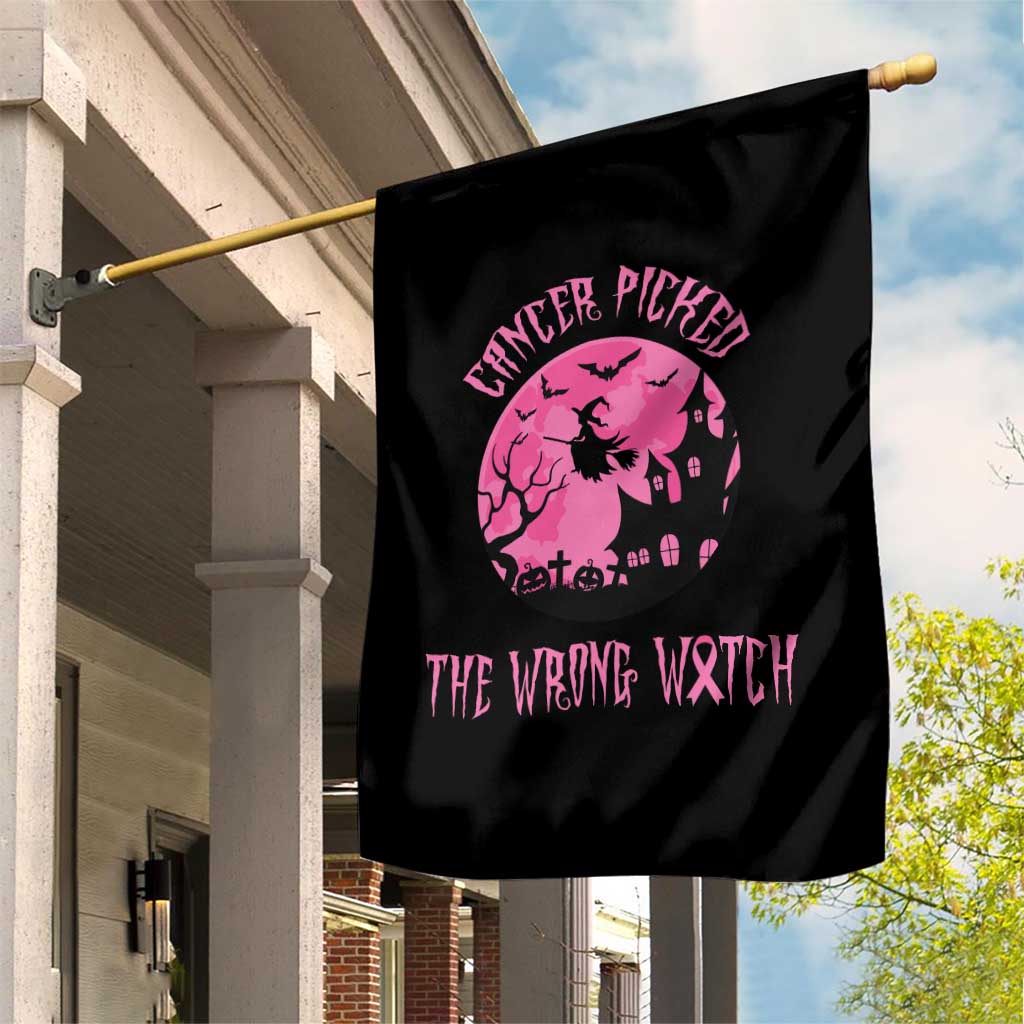 Breast Cancer Halloween Garden Flag In October We Wear Pink Witch - Wonder Print Shop