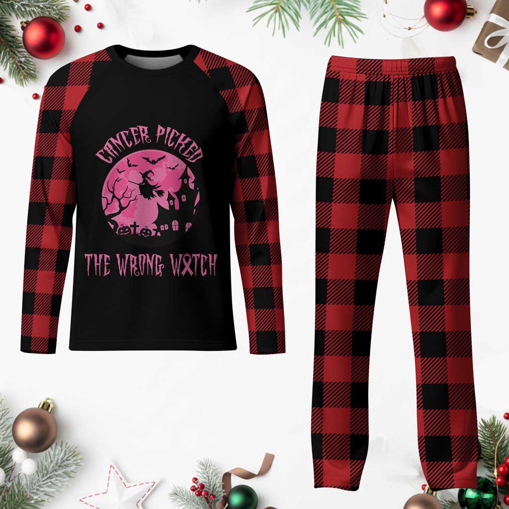 Breast Cancer Halloween Plaid Pajama Set In October We Wear Pink Witch - Wonder Print Shop