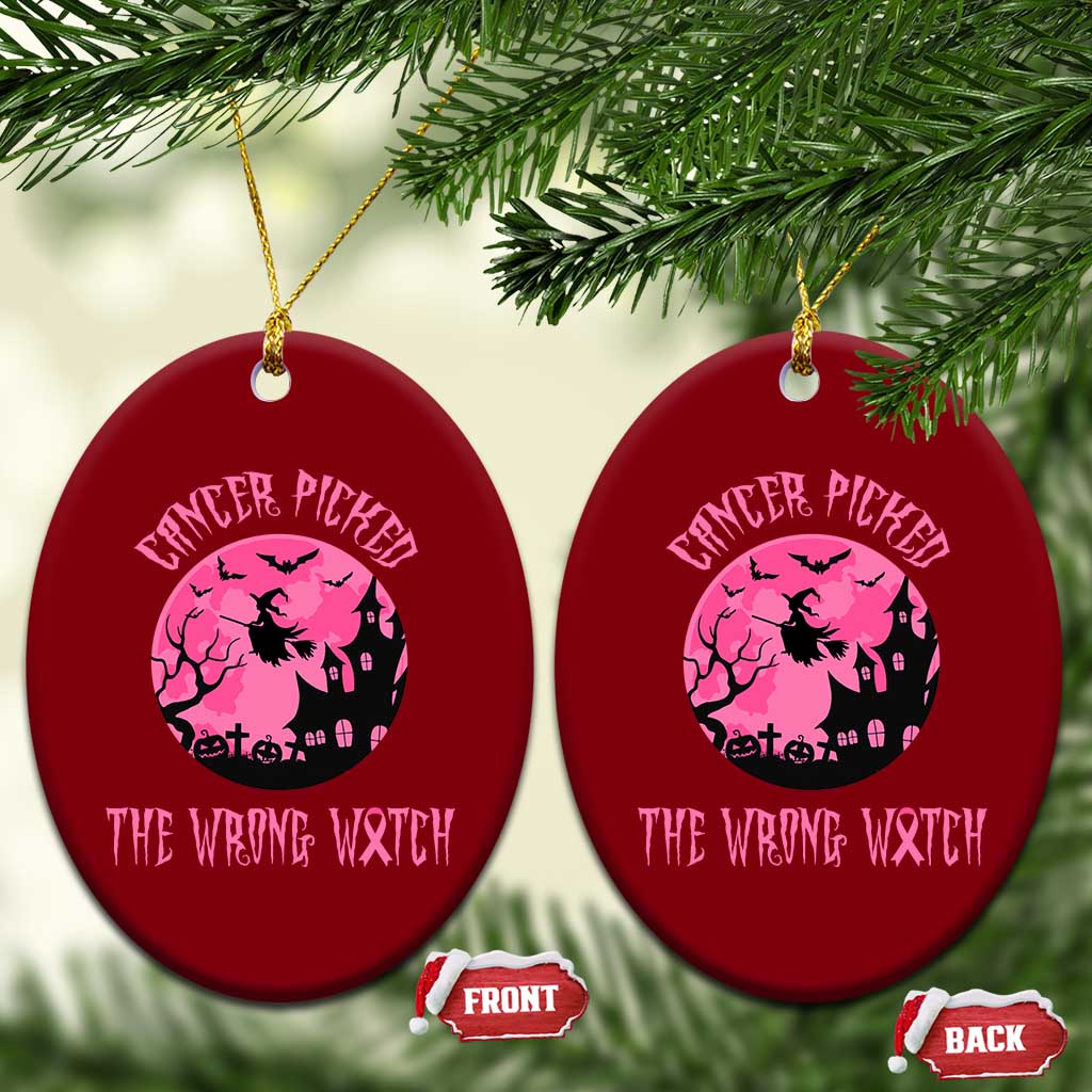 Breast Cancer Halloween Ceramic Ornament In October We Wear Pink Witch - Wonder Print Shop