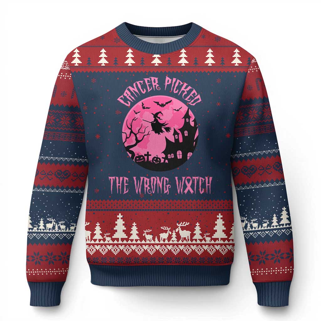 Breast Cancer Halloween Ugly Christmas Sweater In October We Wear Pink Witch - Wonder Print Shop