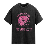 Breast Cancer Halloween Washed Cotton T-Shirt In October We Wear Pink Witch