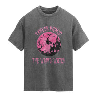 Breast Cancer Halloween Washed Cotton T-Shirt In October We Wear Pink Witch