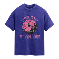 Breast Cancer Halloween Washed Cotton T-Shirt In October We Wear Pink Witch