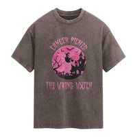 Breast Cancer Halloween Washed Cotton T-Shirt In October We Wear Pink Witch