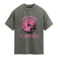 Breast Cancer Halloween Washed Cotton T-Shirt In October We Wear Pink Witch