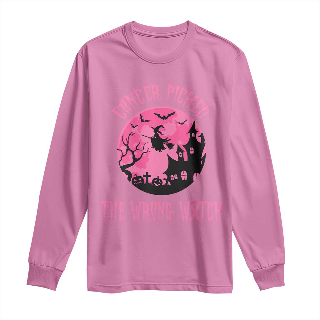 Breast Cancer Halloween Long Sleeve Shirt In October We Wear Pink Witch - Wonder Print Shop