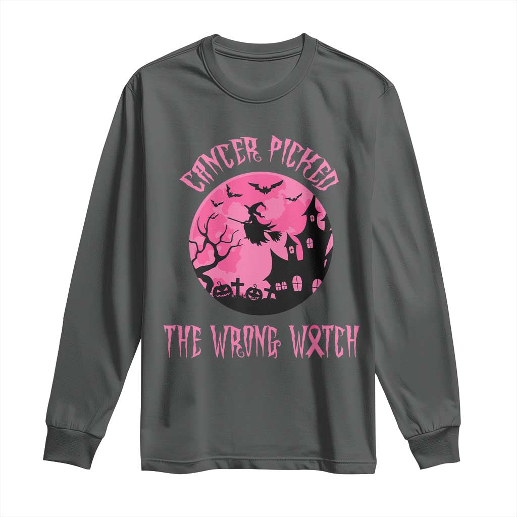 Breast Cancer Halloween Long Sleeve Shirt In October We Wear Pink Witch - Wonder Print Shop