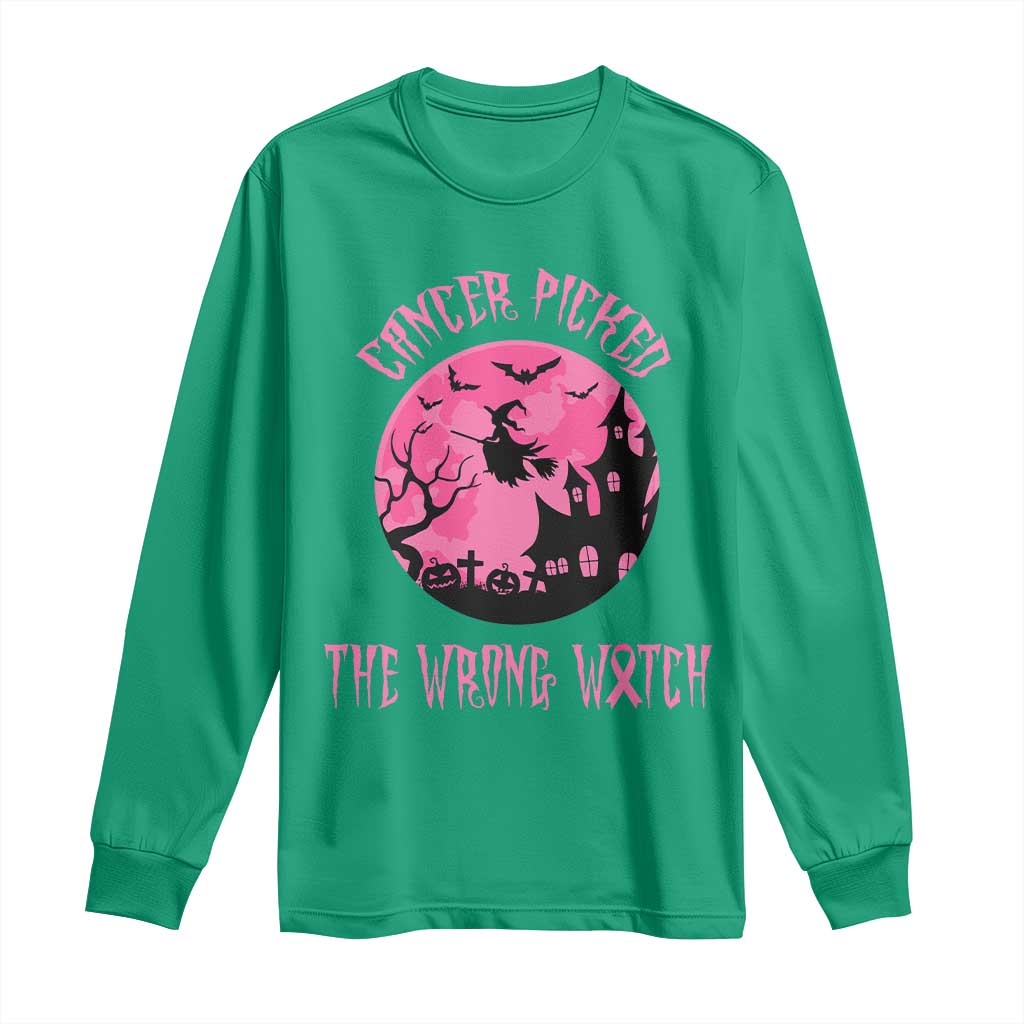 Breast Cancer Halloween Long Sleeve Shirt In October We Wear Pink Witch - Wonder Print Shop