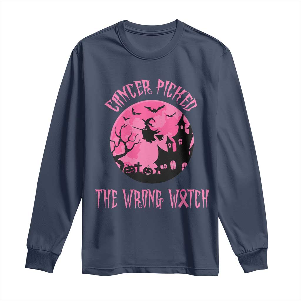 Breast Cancer Halloween Long Sleeve Shirt In October We Wear Pink Witch - Wonder Print Shop
