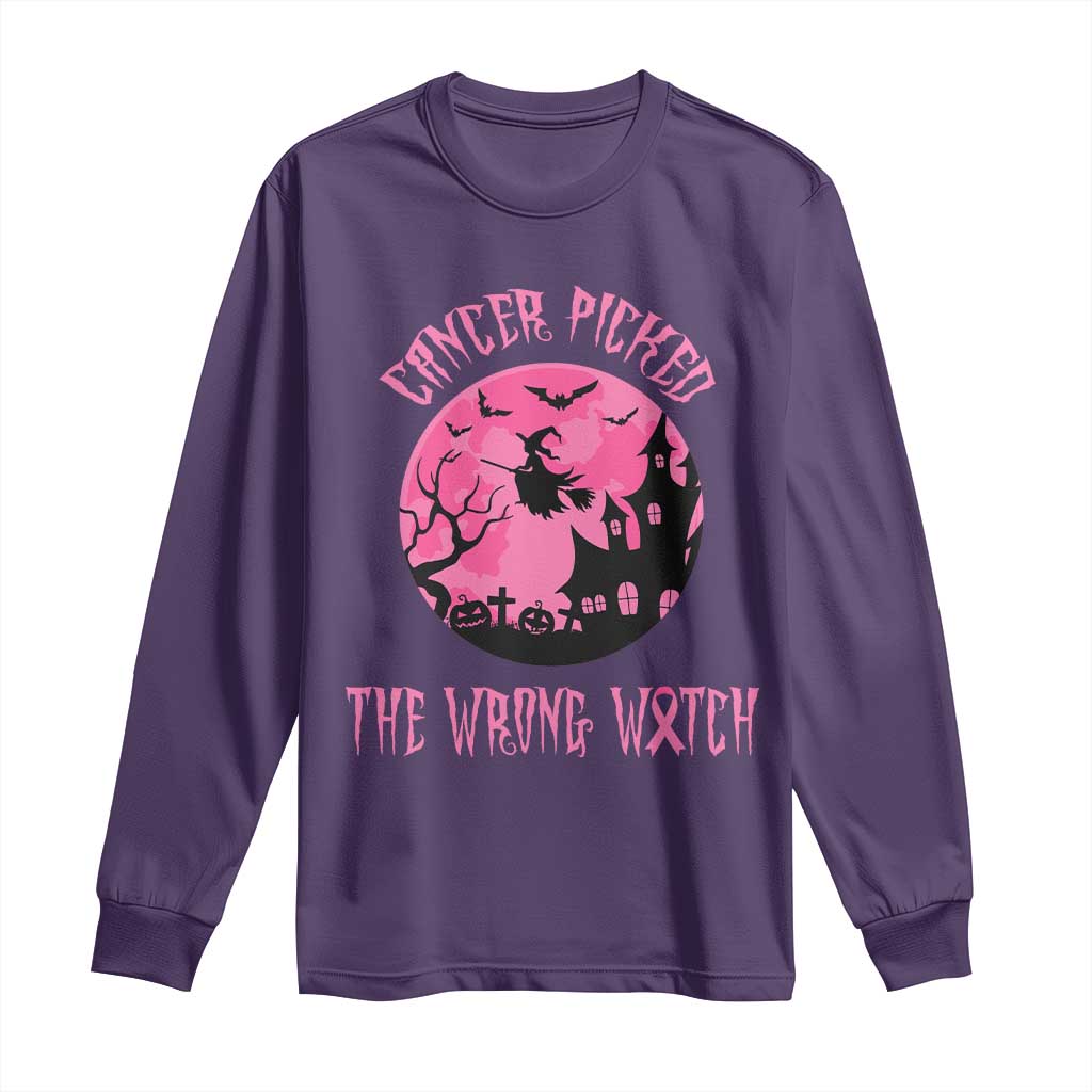 Breast Cancer Halloween Long Sleeve Shirt In October We Wear Pink Witch - Wonder Print Shop