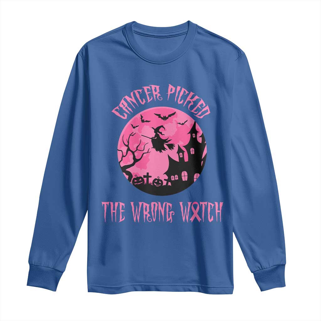Breast Cancer Halloween Long Sleeve Shirt In October We Wear Pink Witch - Wonder Print Shop