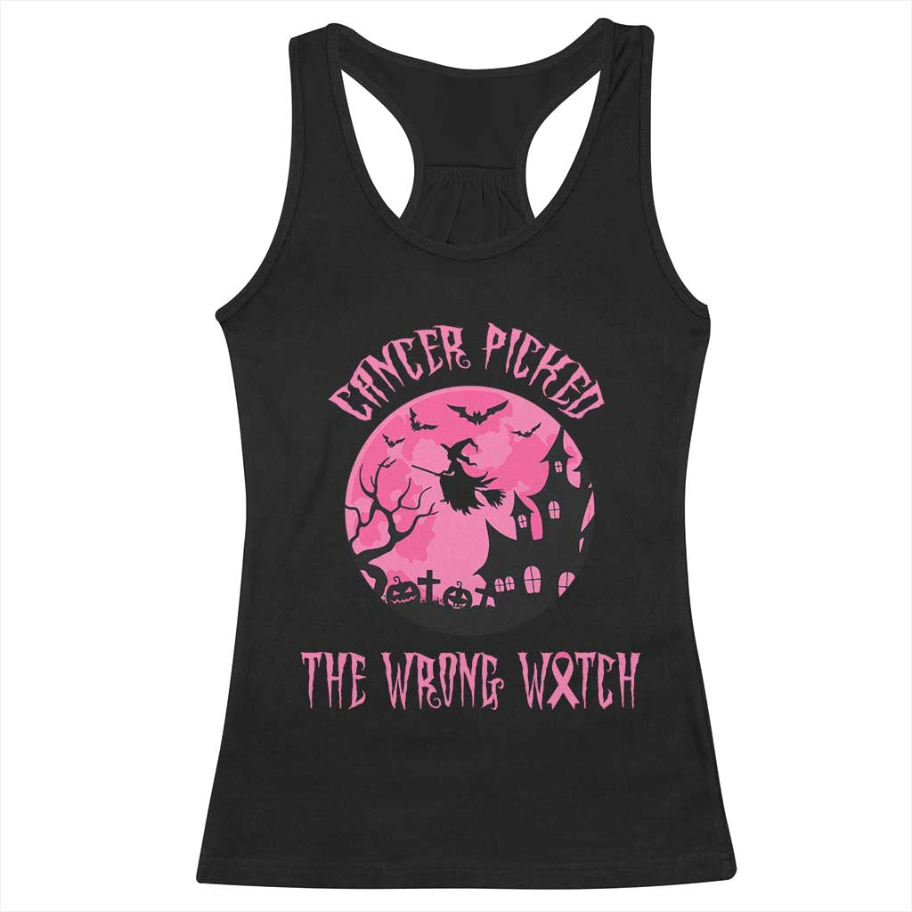 Breast Cancer Halloween Racerback Tank Top In October We Wear Pink Witch - Wonder Print Shop