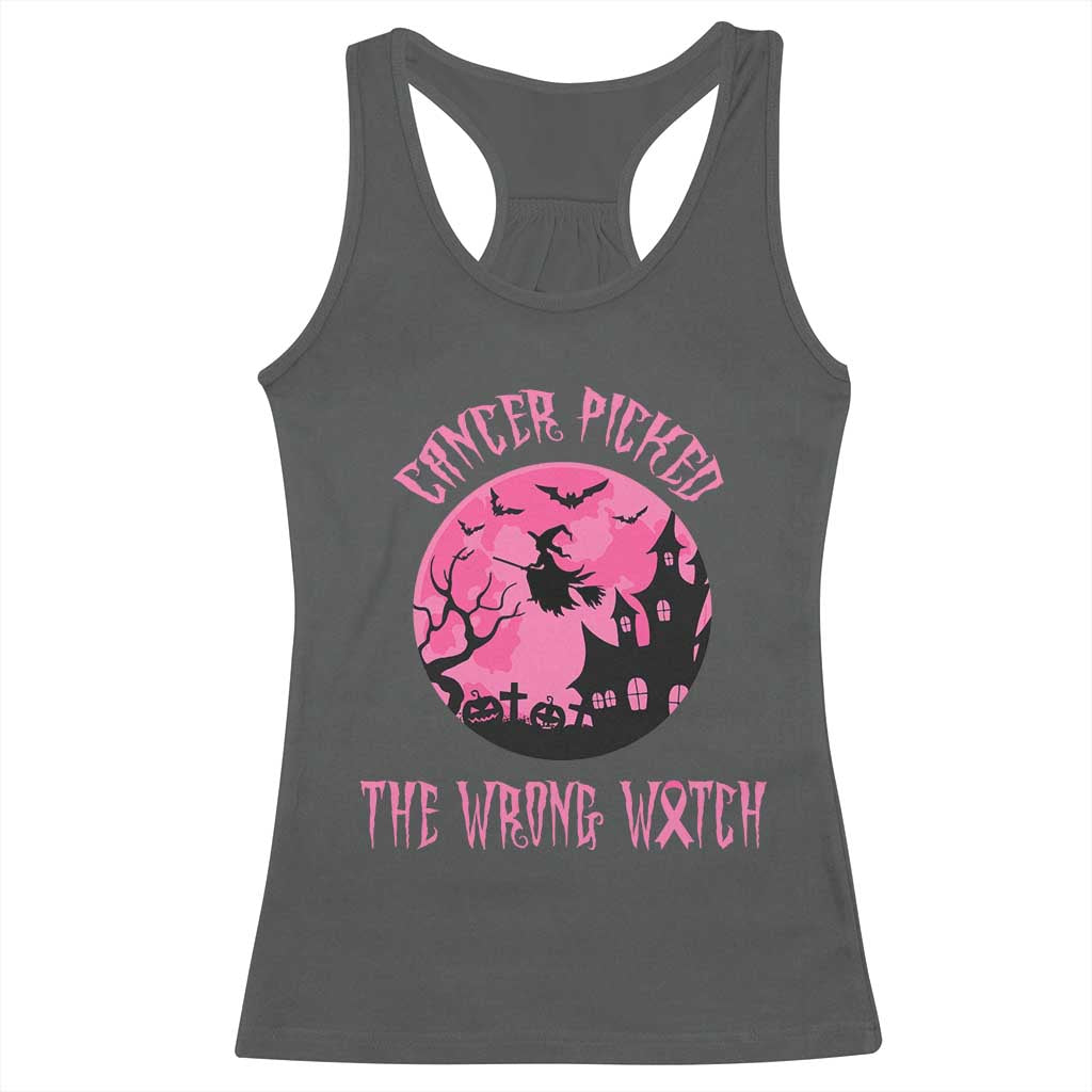 Breast Cancer Halloween Racerback Tank Top In October We Wear Pink Witch - Wonder Print Shop