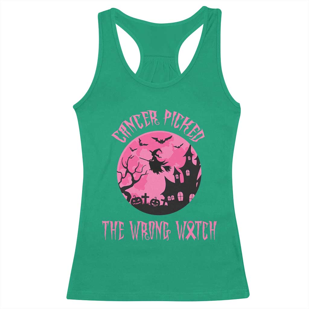 Breast Cancer Halloween Racerback Tank Top In October We Wear Pink Witch - Wonder Print Shop