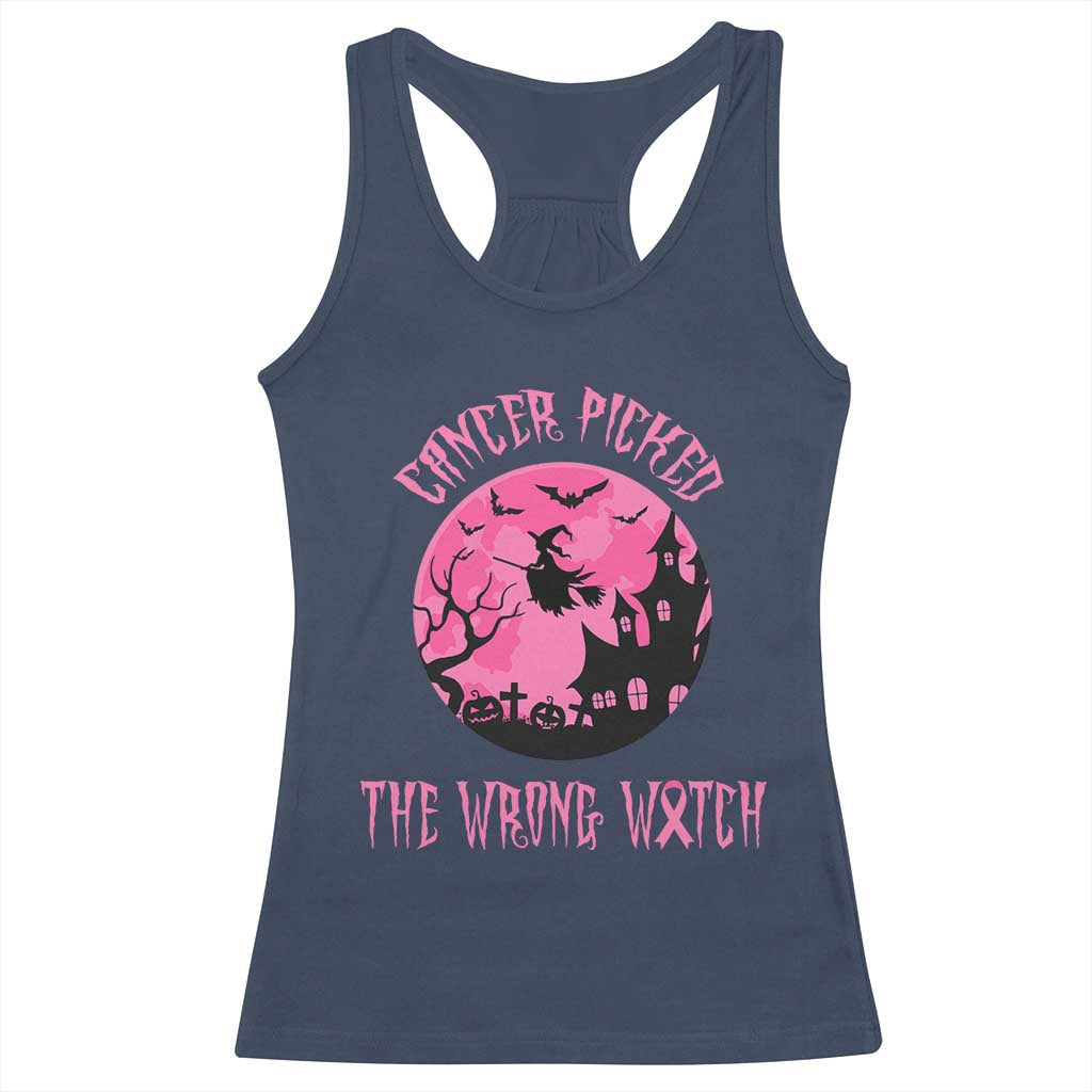 Breast Cancer Halloween Racerback Tank Top In October We Wear Pink Witch - Wonder Print Shop