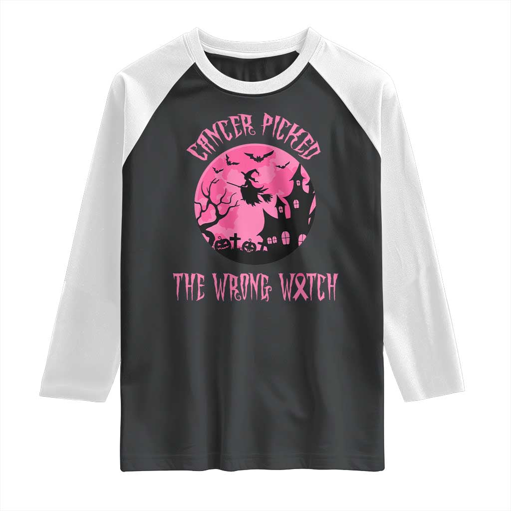 Breast Cancer Halloween Raglan Shirt In October We Wear Pink Witch - Wonder Print Shop