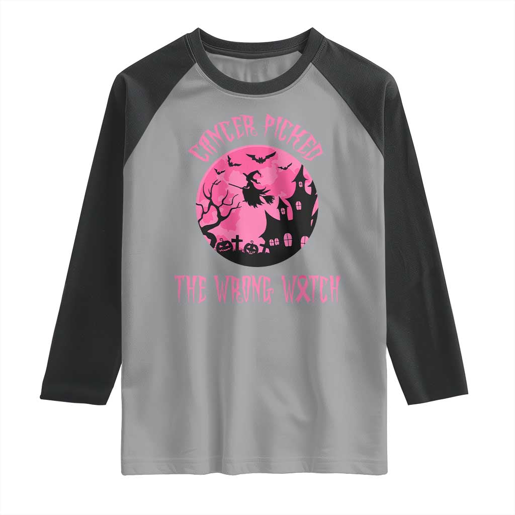 Breast Cancer Halloween Raglan Shirt In October We Wear Pink Witch - Wonder Print Shop