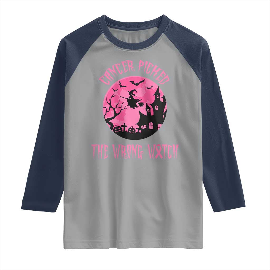 Breast Cancer Halloween Raglan Shirt In October We Wear Pink Witch - Wonder Print Shop