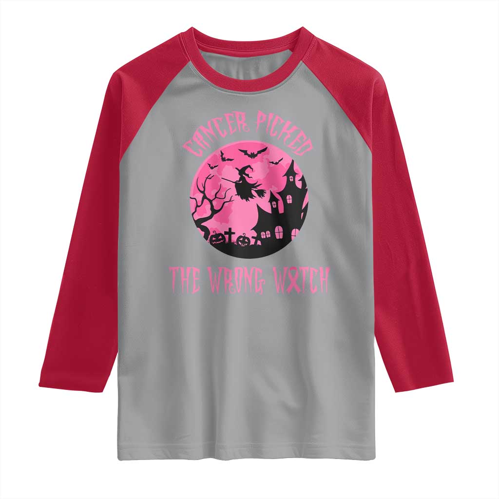 Breast Cancer Halloween Raglan Shirt In October We Wear Pink Witch - Wonder Print Shop