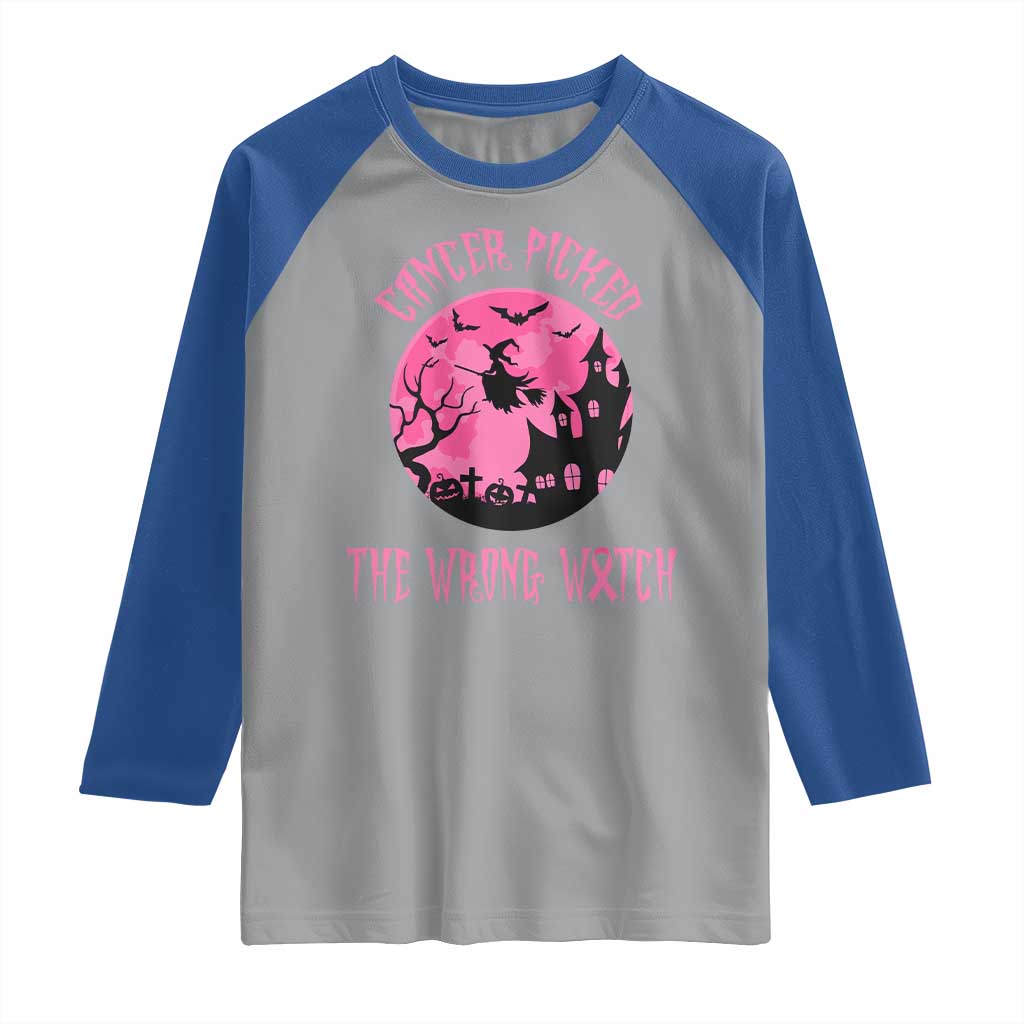 Breast Cancer Halloween Raglan Shirt In October We Wear Pink Witch - Wonder Print Shop