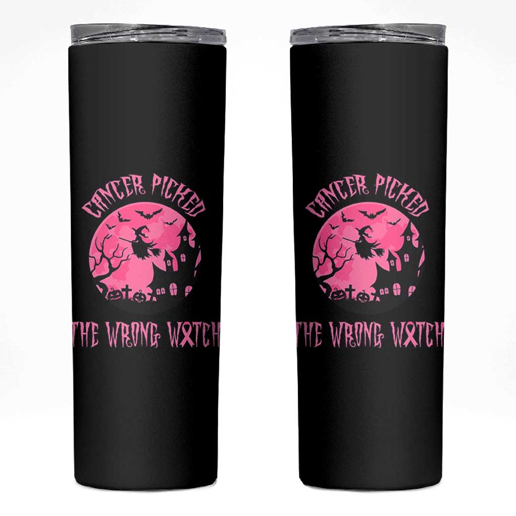 Breast Cancer Halloween Skinny Tumbler In October We Wear Pink Witch - Wonder Print Shop