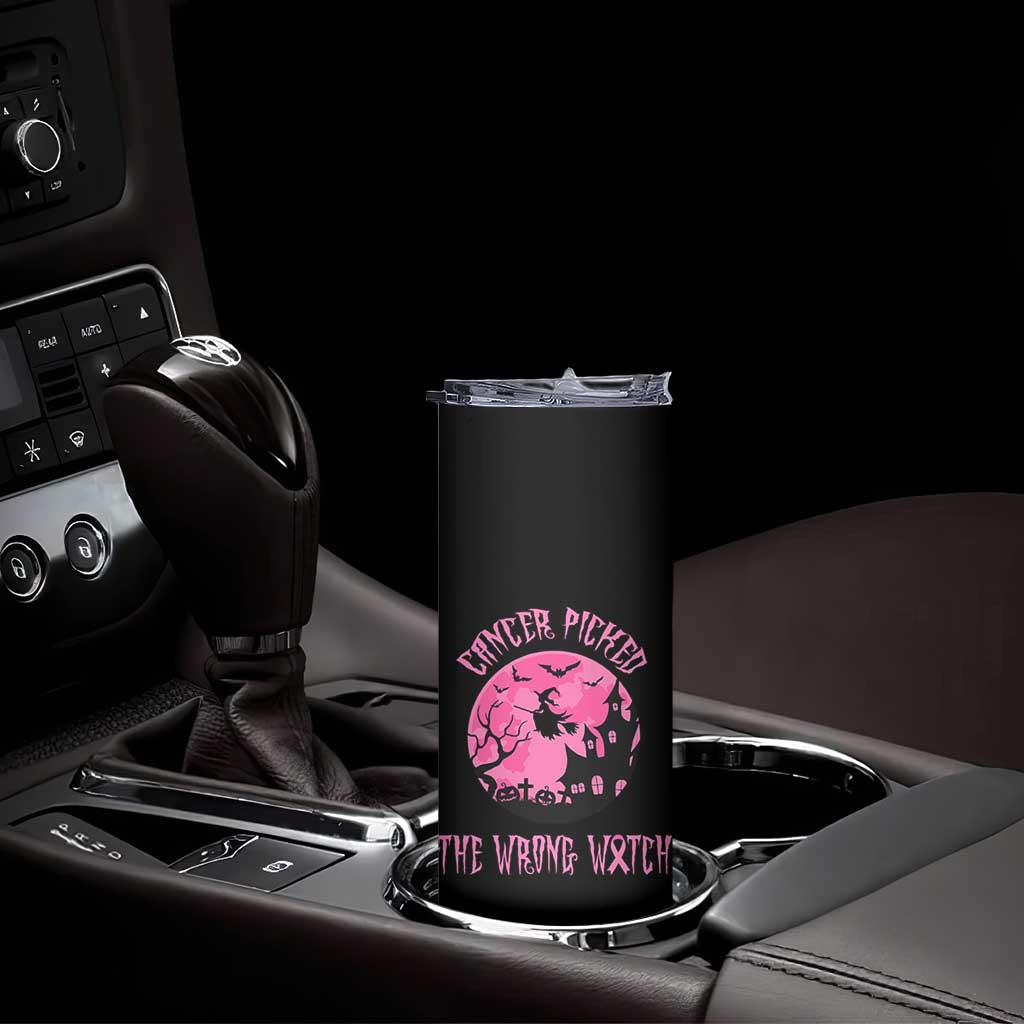 Breast Cancer Halloween Skinny Tumbler In October We Wear Pink Witch - Wonder Print Shop
