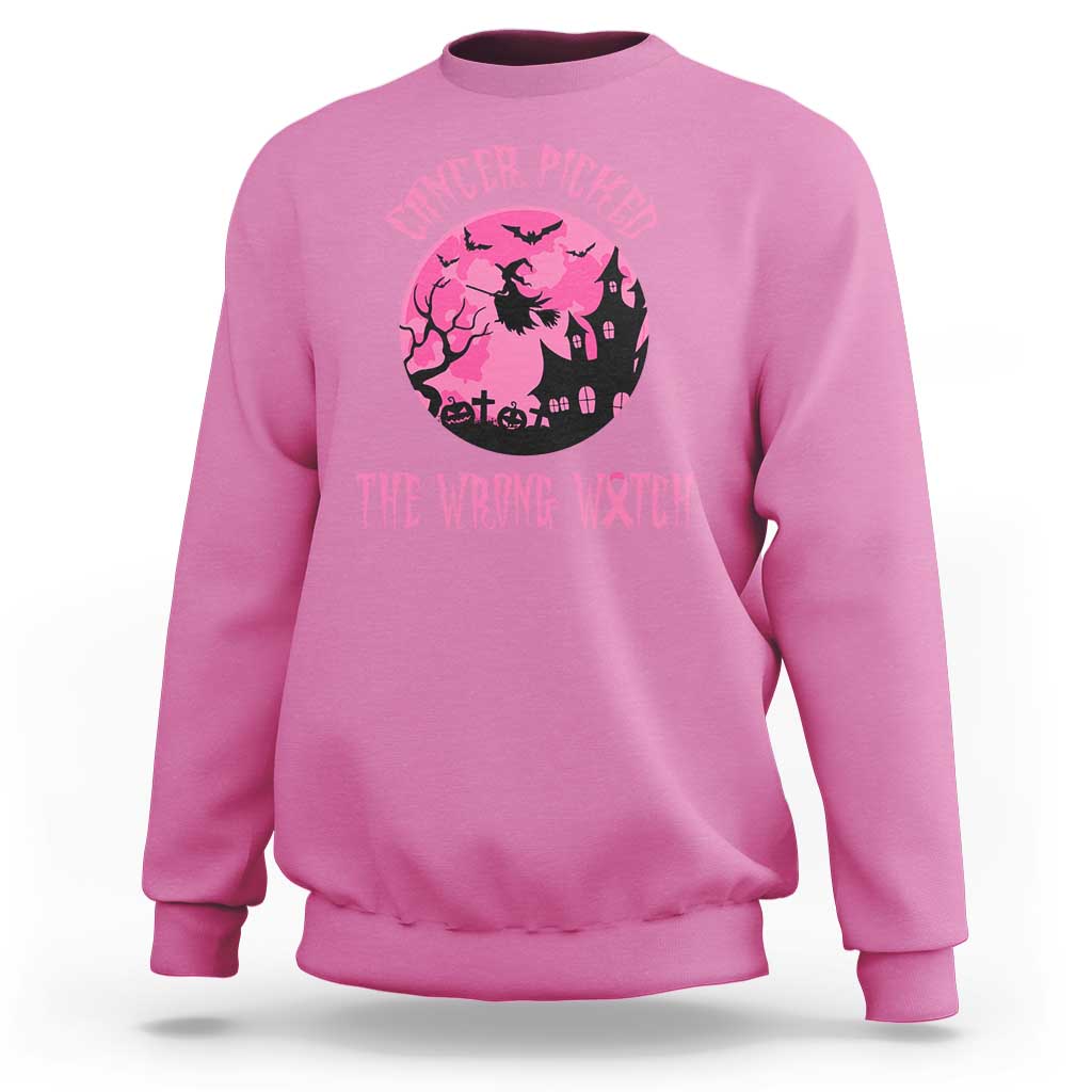 Breast Cancer Halloween Sweatshirt In October We Wear Pink Witch - Wonder Print Shop