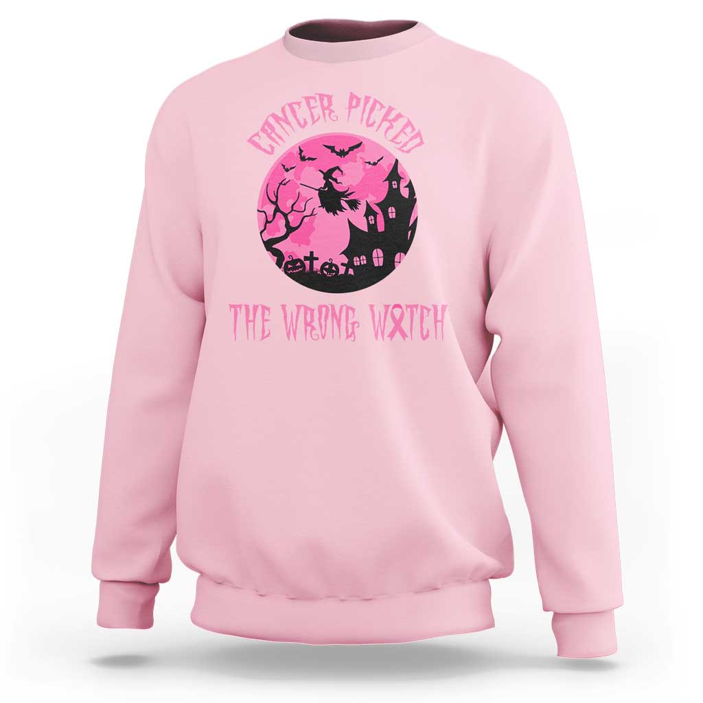 Breast Cancer Halloween Sweatshirt In October We Wear Pink Witch - Wonder Print Shop
