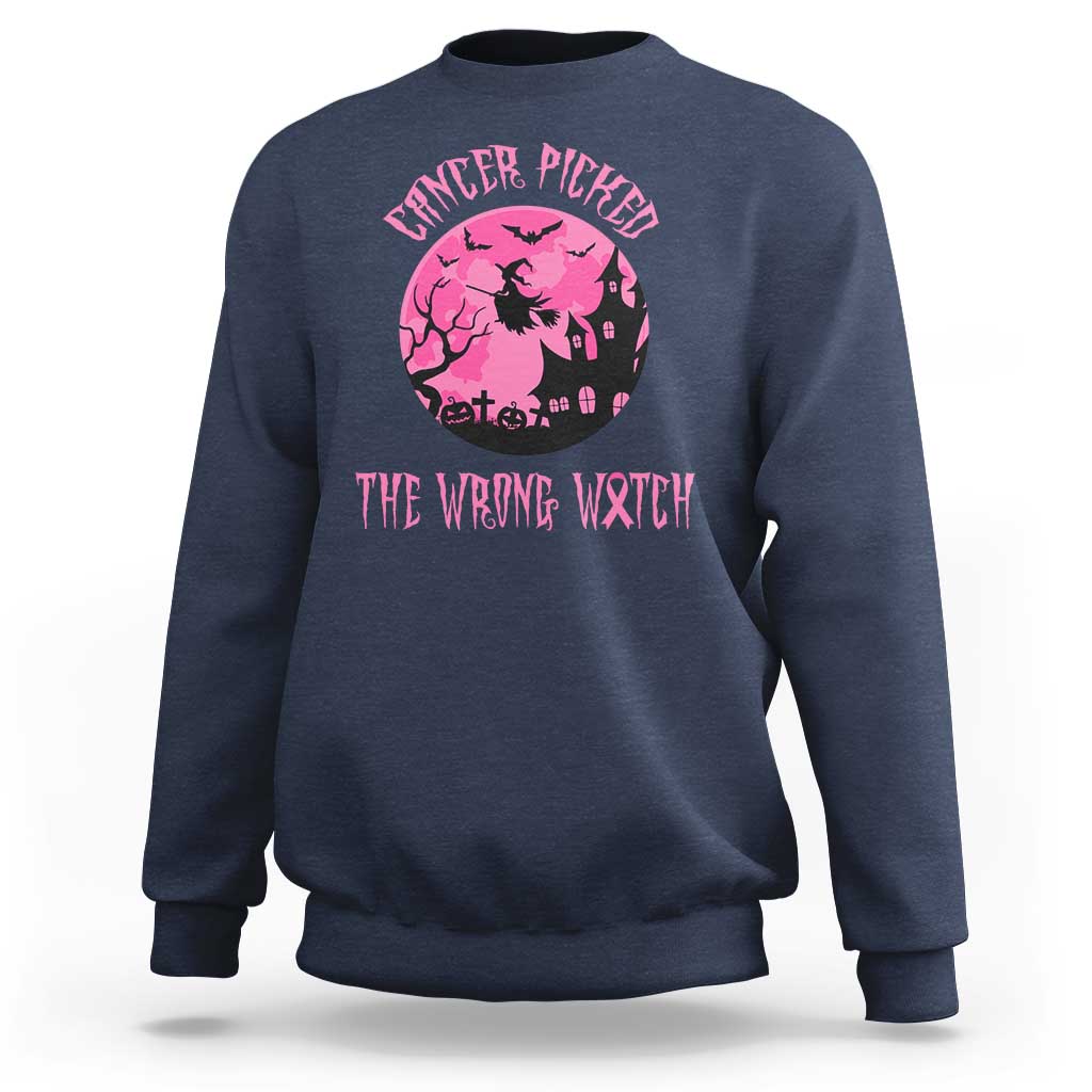 Breast Cancer Halloween Sweatshirt In October We Wear Pink Witch - Wonder Print Shop